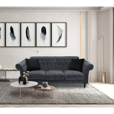 83.8" 3-Seater with Button Tufted Back and 2 Pillows