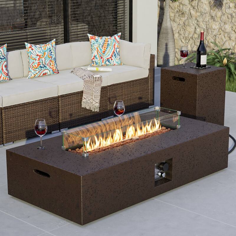COSIEST 56'' Outdoor Propane Rectangle Fire Pit with Tank,Wind Glass