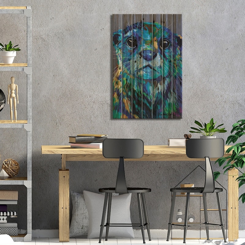 Otter Print On Wood by Lindsey Dahl - Multi-Color