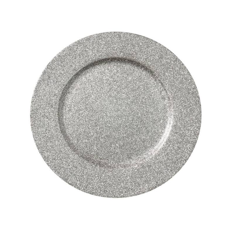 Decorative Glitter Charger Plate, 13" Round Holiday Tabletop Charger Plate - Silver