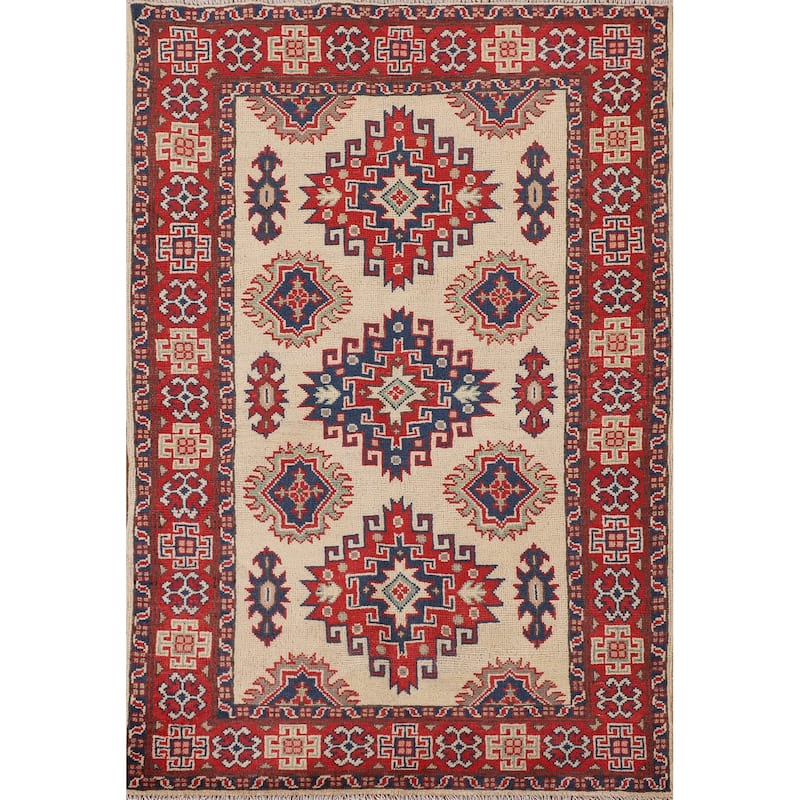 Traditional Kazak Accent Rug Handmade Wool Carpet - 3'5"x 5'1"