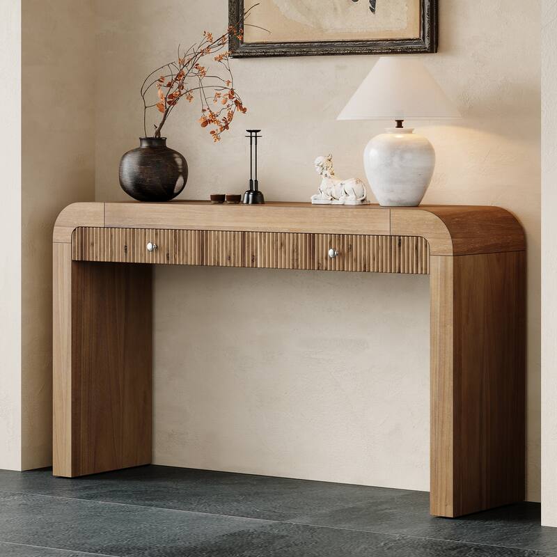 Wood Console Table Rectangular Sofa Table Behind Couch Table with 2 Drawer, Narrow Entryway Table Accent Table for Living Room