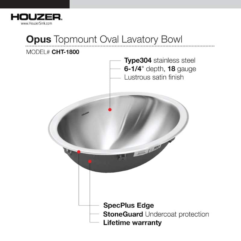 Houzer Medallion 17-1/2" Single Basin Drop In 18-Gauge Stainless Steel - Stainless Steel
