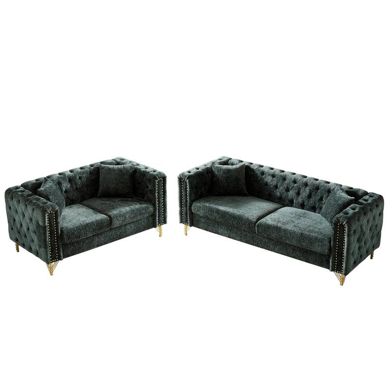Classic Chesterfield 5-Seat Sofa with Nailhead Trim & Button Tufting, Chenille Upholstery
