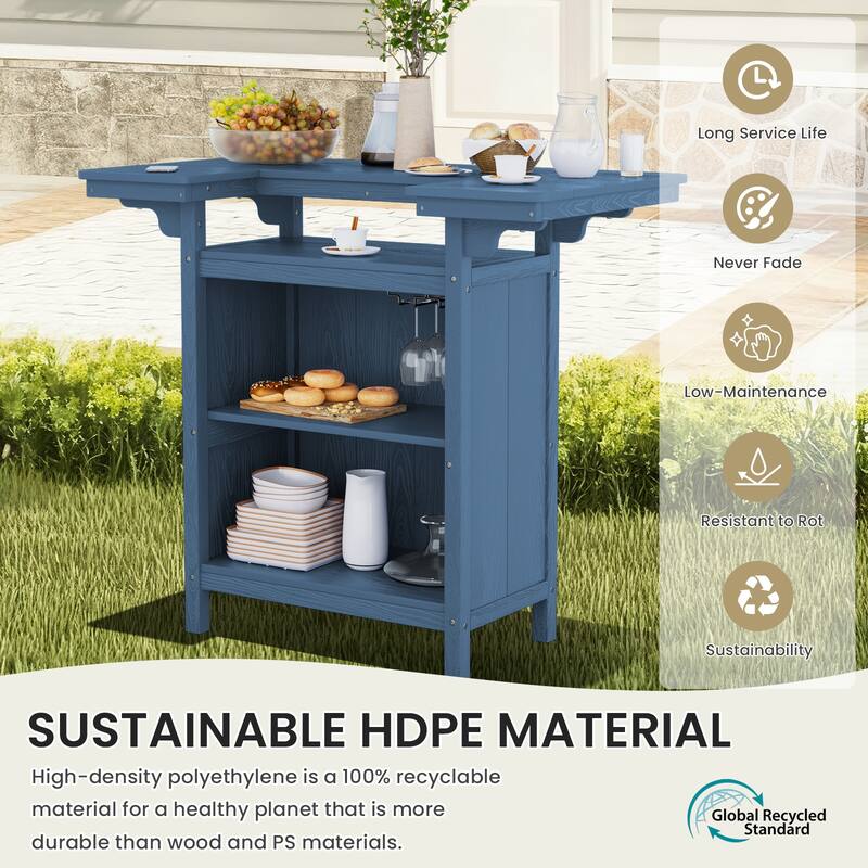 HDPE Indoor/Outdoor Bar Table with Storage Shelves
