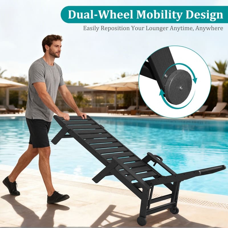 Domi Patio Lounge Chair Outdoor, HDPE Outdoor Chaise Lounge with Reclining Backrest, Pool Lounger Chair for Outside, Poolside