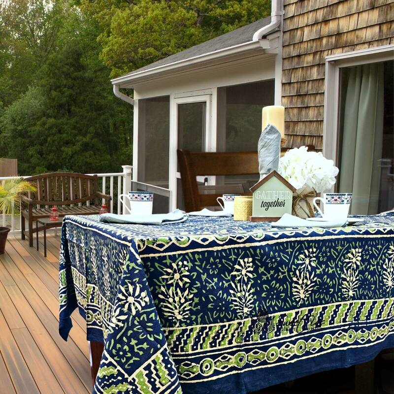 Dabu Floral Hand Block Print Cotton Tablecloth Rectangle Collection