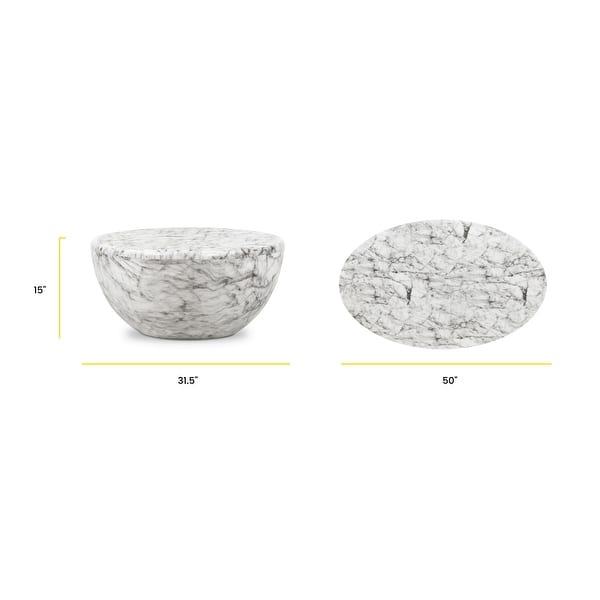 dimension image slide 1 of 2, Poly & Bark Trevi Concrete Oval Coffee Table with Marble Finish