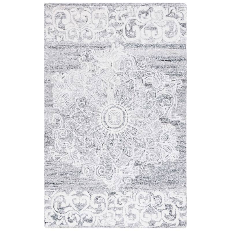 SAFAVIEH Handmade Abstract Ermilia Floral Scroll Wool Rug - 5' x 8' - Ivory/Light Grey