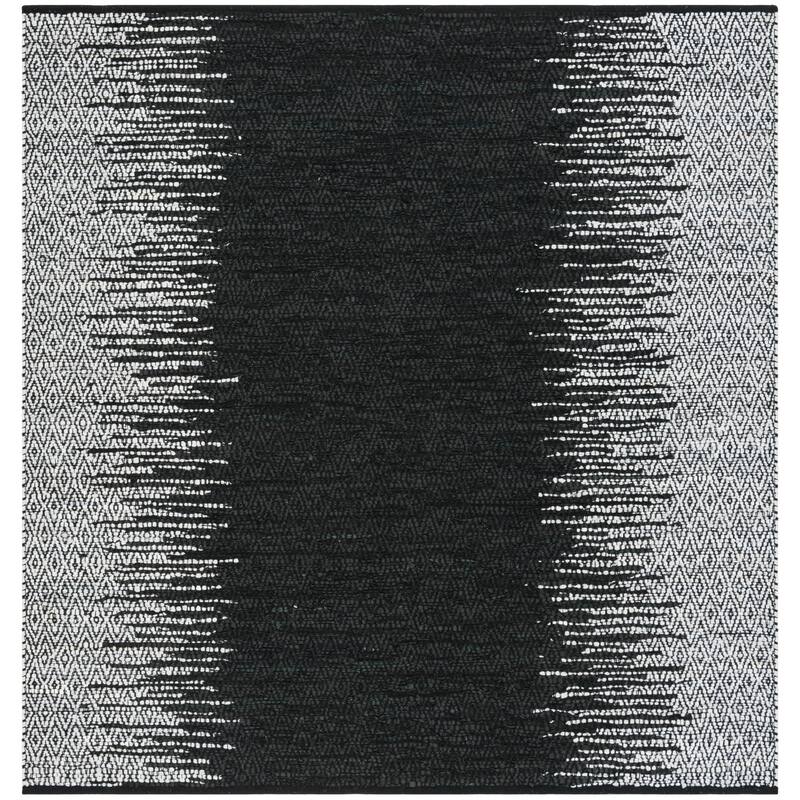 SAFAVIEH Handmade Vintage Boho Leather Caprice Modern Stripe Leather - 6' x 6' Square - Light Grey/Black - Square/Runner