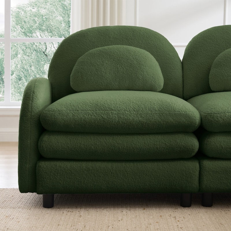98.2" Teddy Fabric Sectional Sofa with Curved Pillows and Ottoman