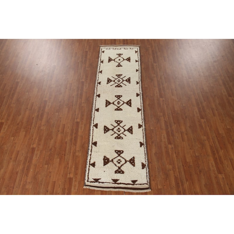 Anatolian Oriental Runner Rug Handmade Natural Dye / Beige Wool Carpet - 3'1"x 11'1"