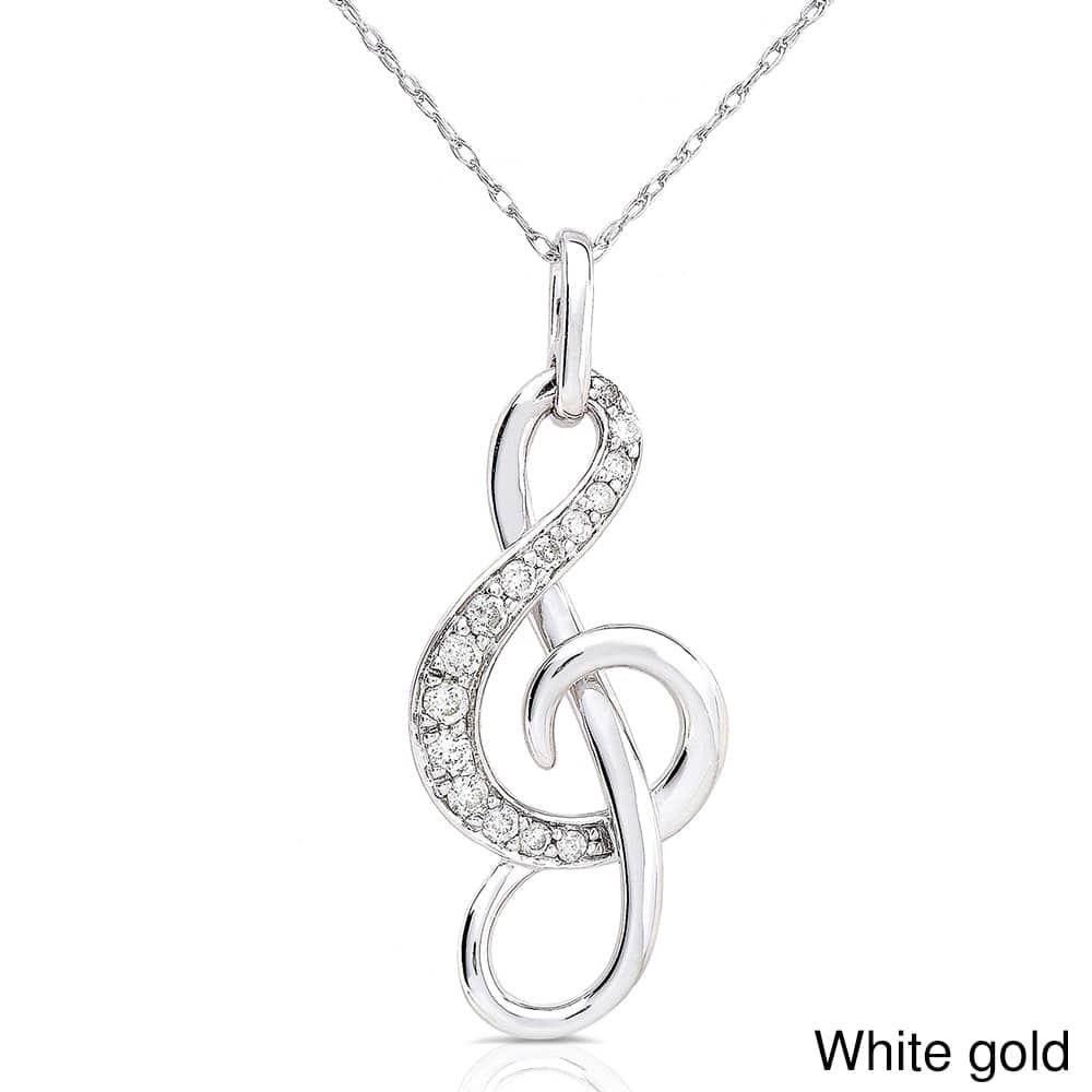 Kobelli Natural Diamond 14k Solid Gold Musical Note (Treble Clef) Pendant Necklace