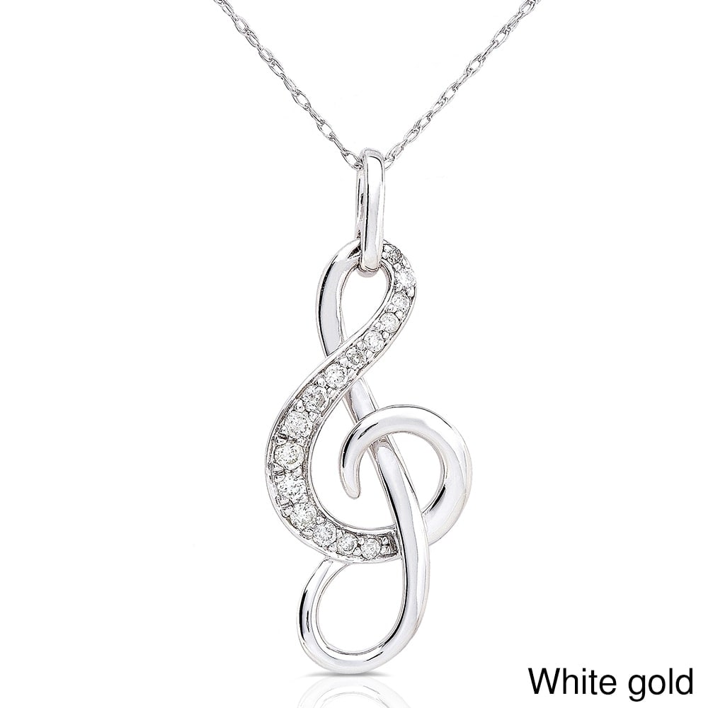 Kobelli Natural Diamond 14k Solid Gold Musical Note (Treble Clef) Pendant Necklace