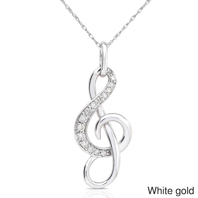 Kobelli Natural Diamond 14k Solid Gold Musical Note (Treble Clef) Pendant Necklace - White