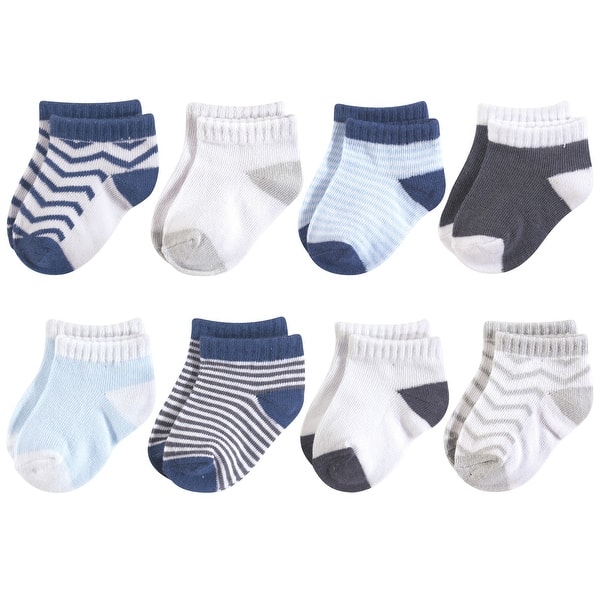 slide 1 of 1, Luvable Friends Baby Boy Fun Essential Socks, Gray Blue Chevron 0-6 Months - Gray Blue Chevron