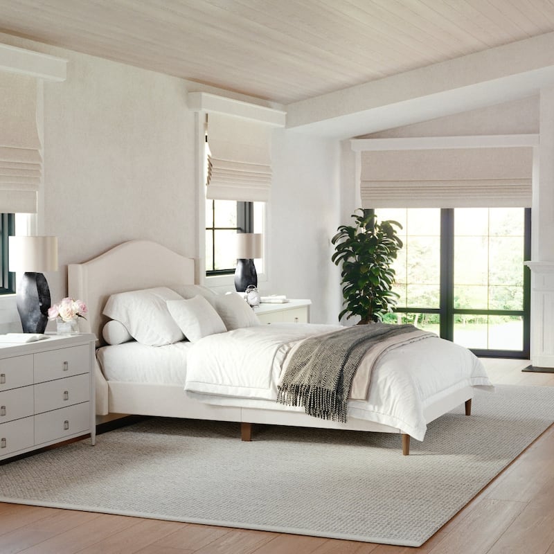 Martha Stewart Upholstered Platform Bed with Curved Headboard