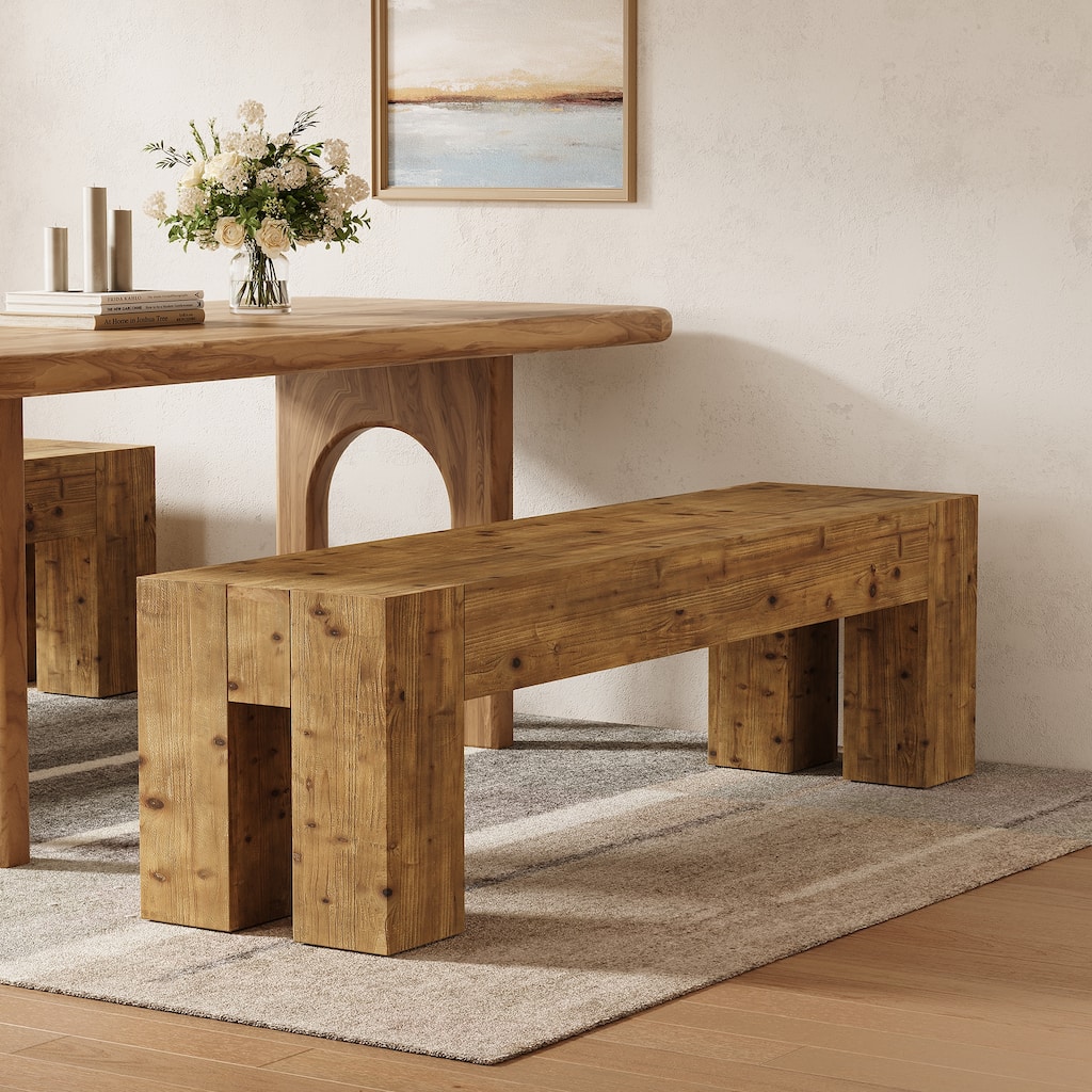 Solid Wood Dining Bench, 63" Long Heavy Duty Kitchen Table Bench