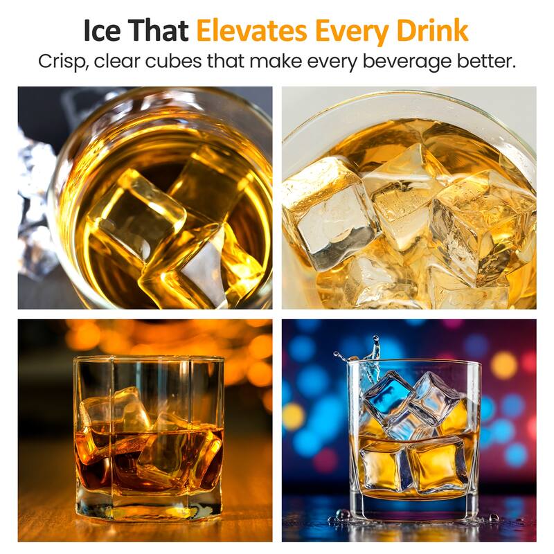 Clear Ice Maker - Compact Countertop Ice Machine with 1.6" Square Cubes