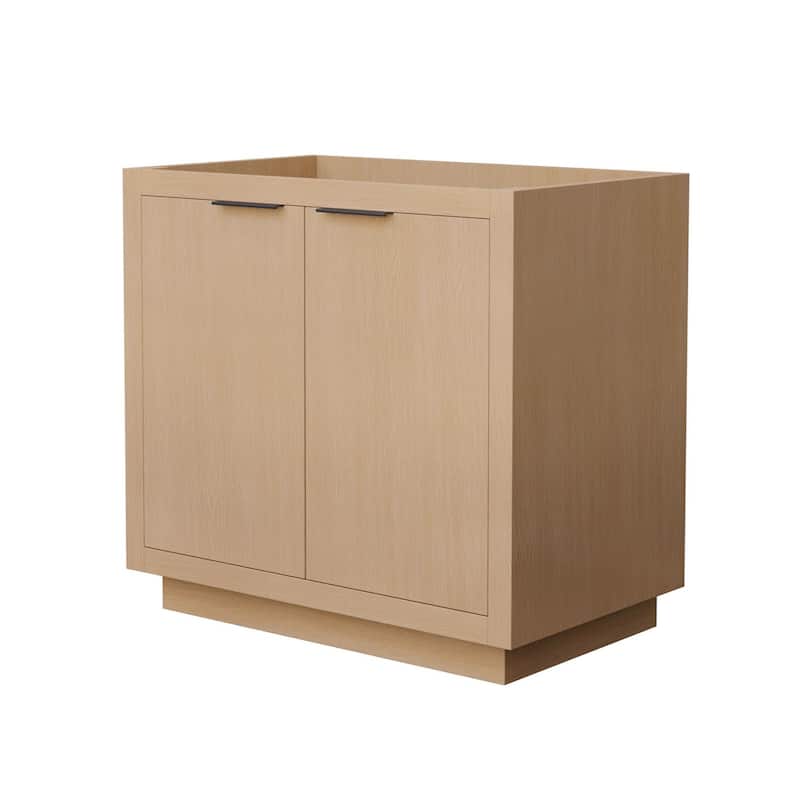 Wyndham Collection Maroni 36" Single Free Standing Vanity Cabinet Only - Light Straw / Matte Black Hardware