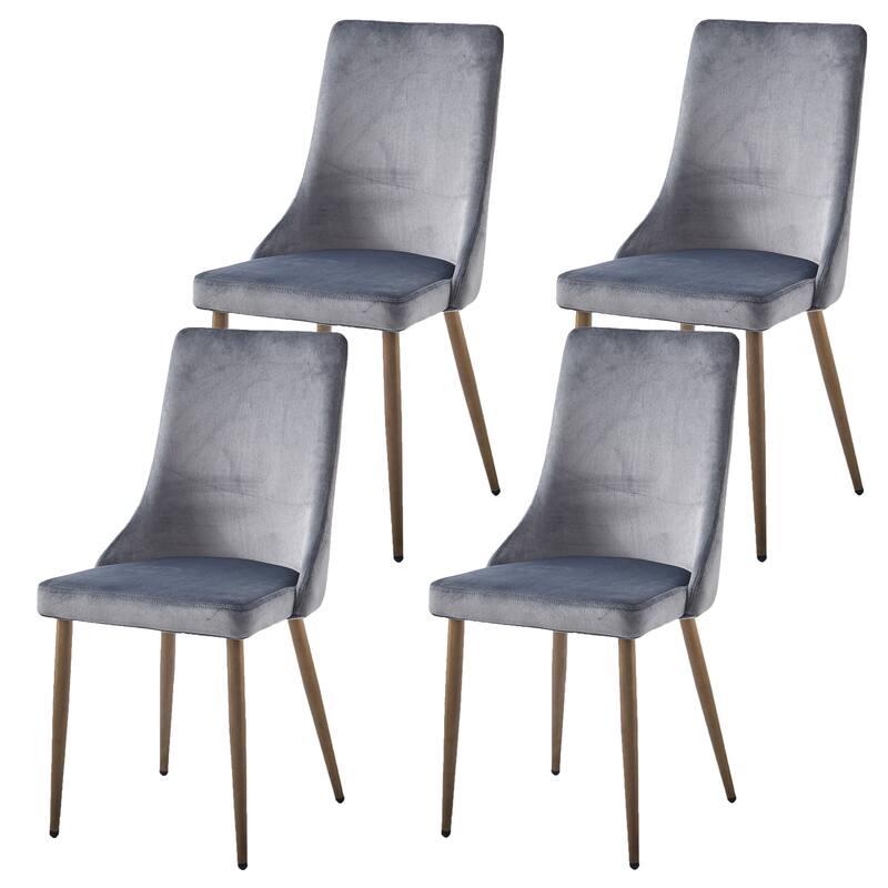 Mid-Century Velvet and Metal Dining Chair, Set of 4 - Black and Aged Gold