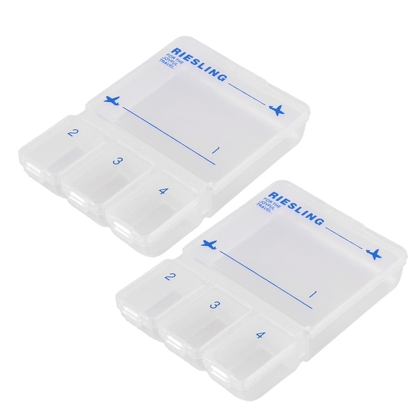 Outdoor Travel Plastic 4 Compartments Pill Medicine Box Storage Holder 2 PCS