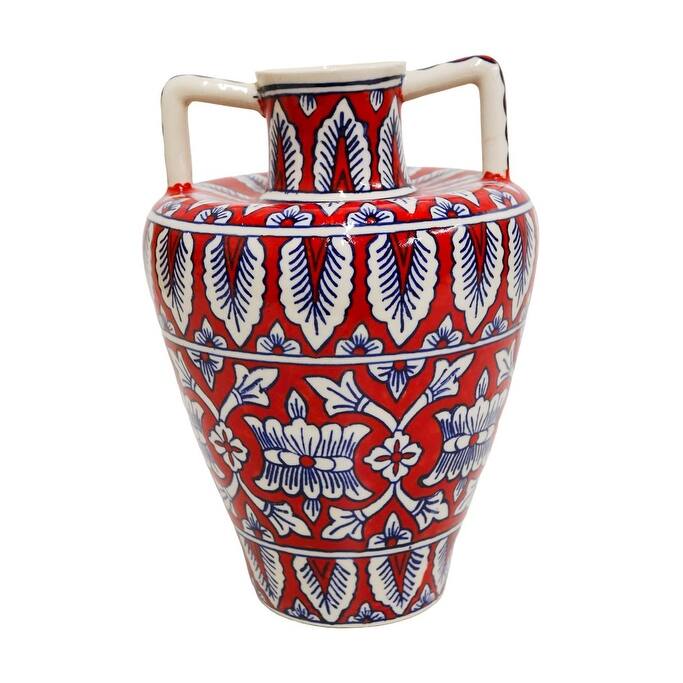 Home&Manor Ceramic Large Red Amphora Vase