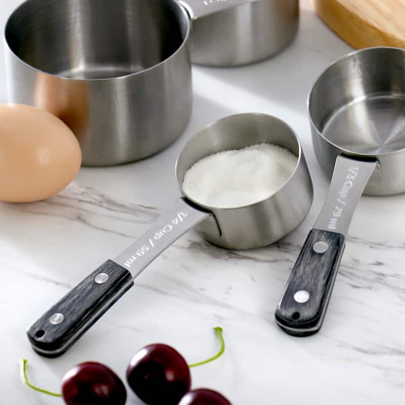 Oster Blakeley 4 Piece Stainless Steel Measuring Cup Set in Dark Gray with Wood Handles