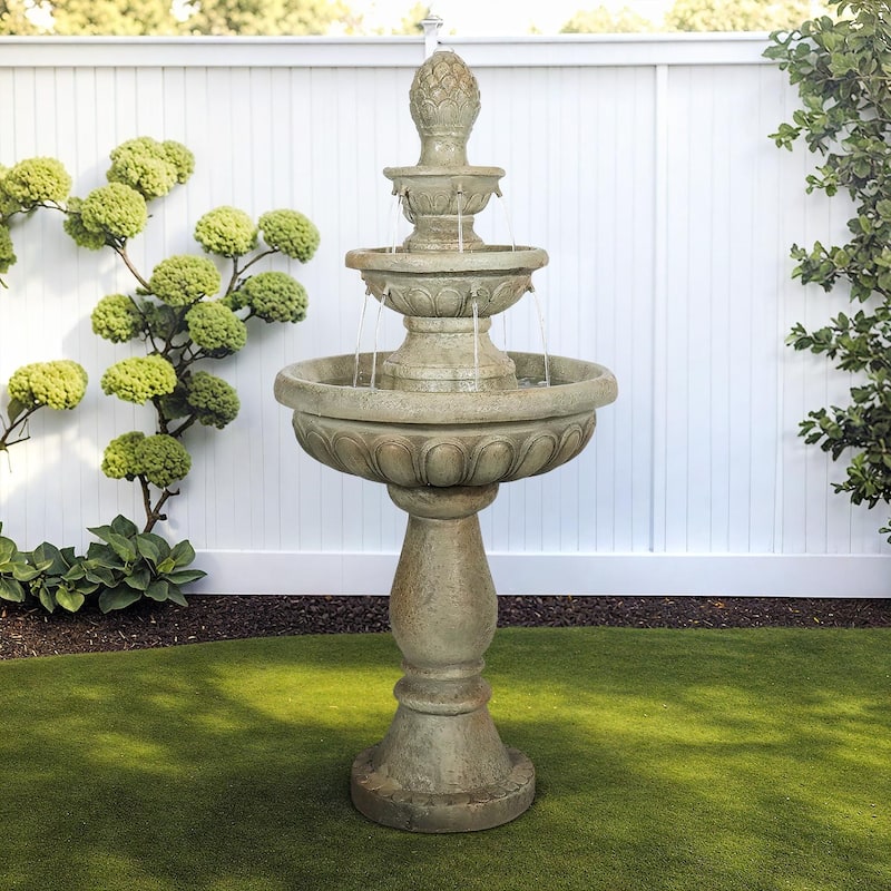 Italian Outdoor Water Fountain - 42.5in H Cascading Fountain for Home - Floor - Stone - Grey