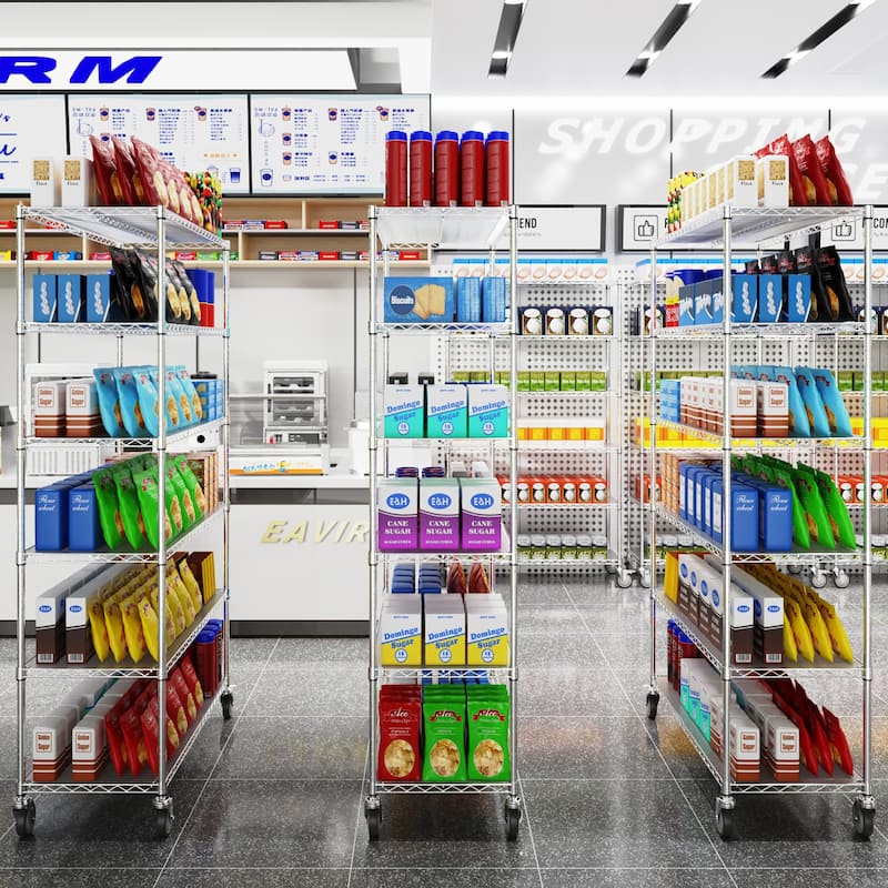 6 Tier Iron+Plastic Wire Shelving Unit; Heavy Duty, NSF Height Adjustable with Wheels - 204882