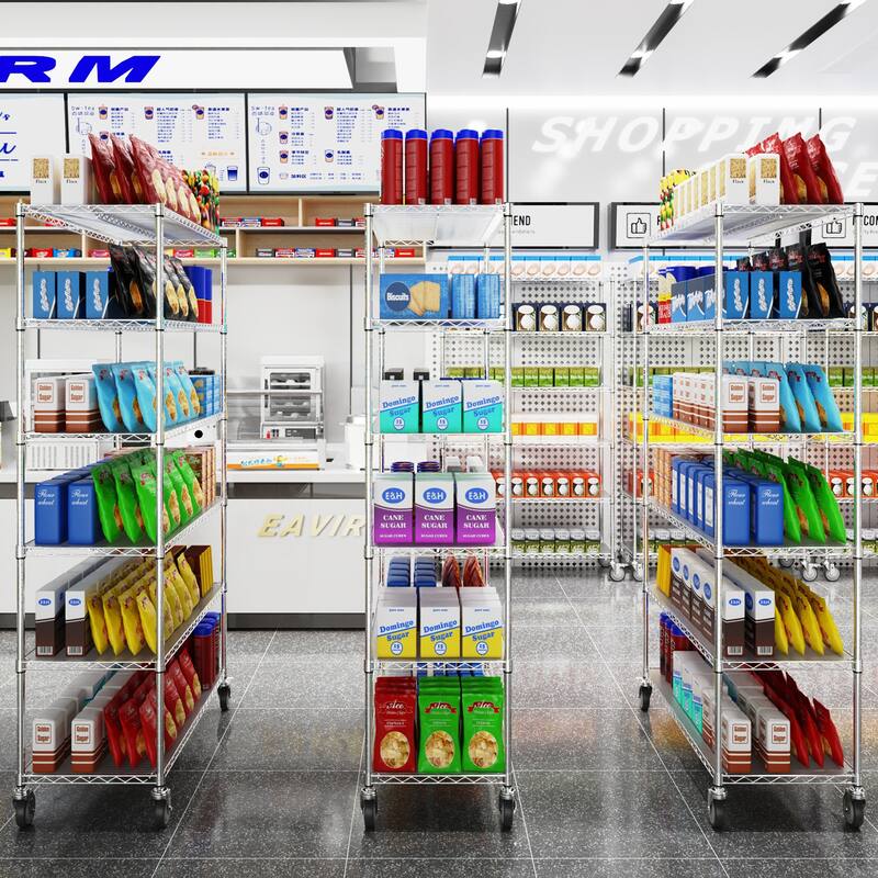 6 Tier Metal shelves, NSF Height Adjustable Garage Storage Shelves with Wheels