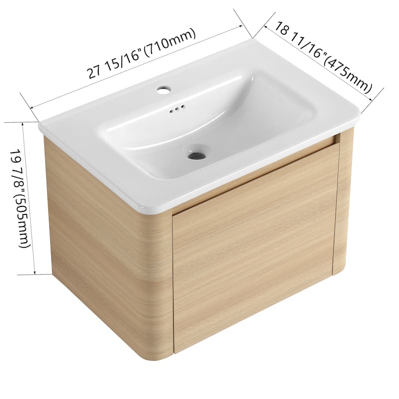 Bathroom Vanity With Sink In 24/28/36/40/60/68 Inch, Floating Bathroom Vanity With Soft Close Door