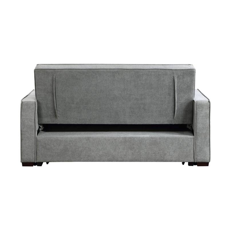 Malti 77 Inch Sofa with Pull Out Bed, Gray Polyester, 2 Pillows, Solid Wood