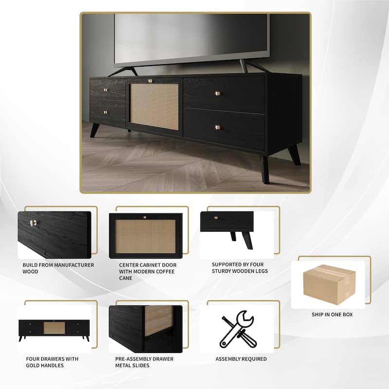 CraftPorch Mid-Century Modern Black TV Stand Console