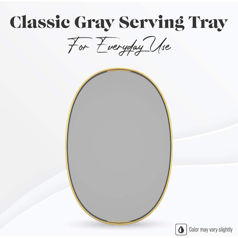 American Atelier Serving Oval Tray with Gold Trimming Handles - 15.3 x 10.6 in