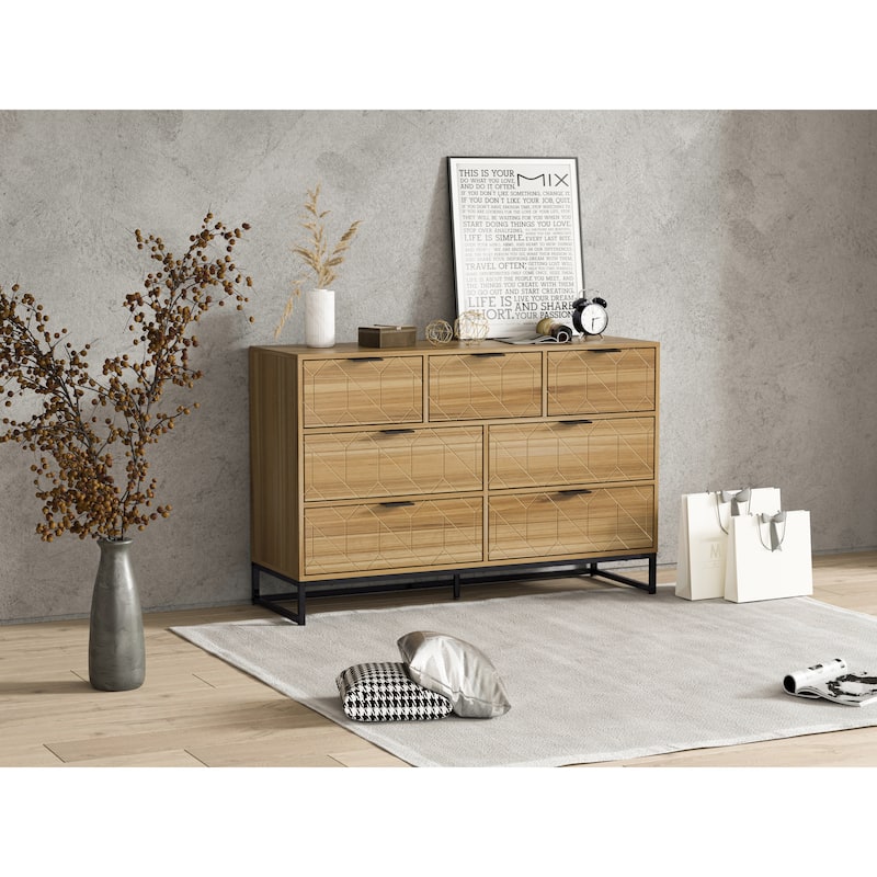 Modern 7 Drawer Dresser Wood Cabinet (Walnut)