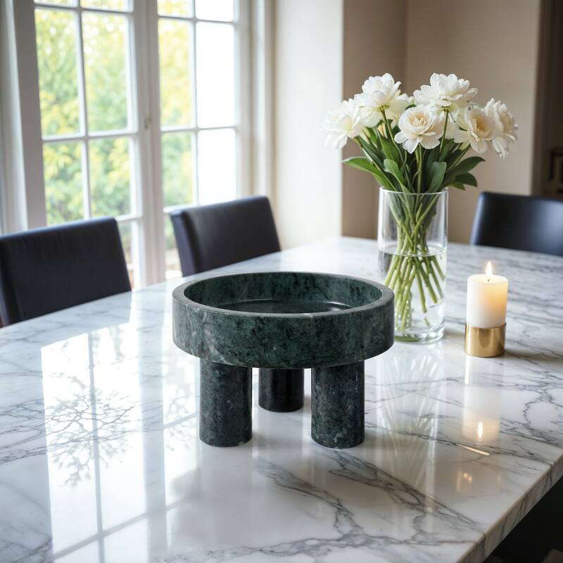Marble Bowl with Tripod Legs Decorative Accent Home Decor - 6" Green - 9" x 9" x 6"