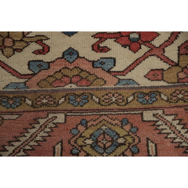 Hand Knotted Oriental 100% Wool Carpet Traditional Floral Navy Blue & Blues Heriz (serapi) Area Rug - 12' 3'' X 9' 9''