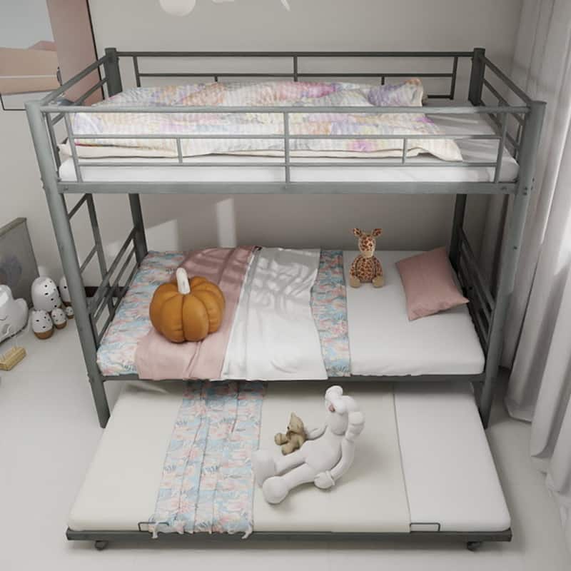 Sturdy Metal Twin over Twin Bunk Bed with Safety Rails and Noise Reduction - No Box Spring Needed