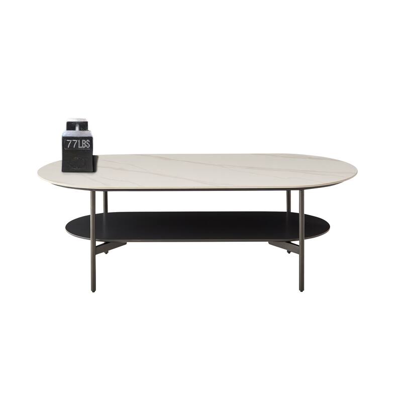 GDF Studio - Belfair Modern Ceramic Top Coffee Table with Wood Shelf