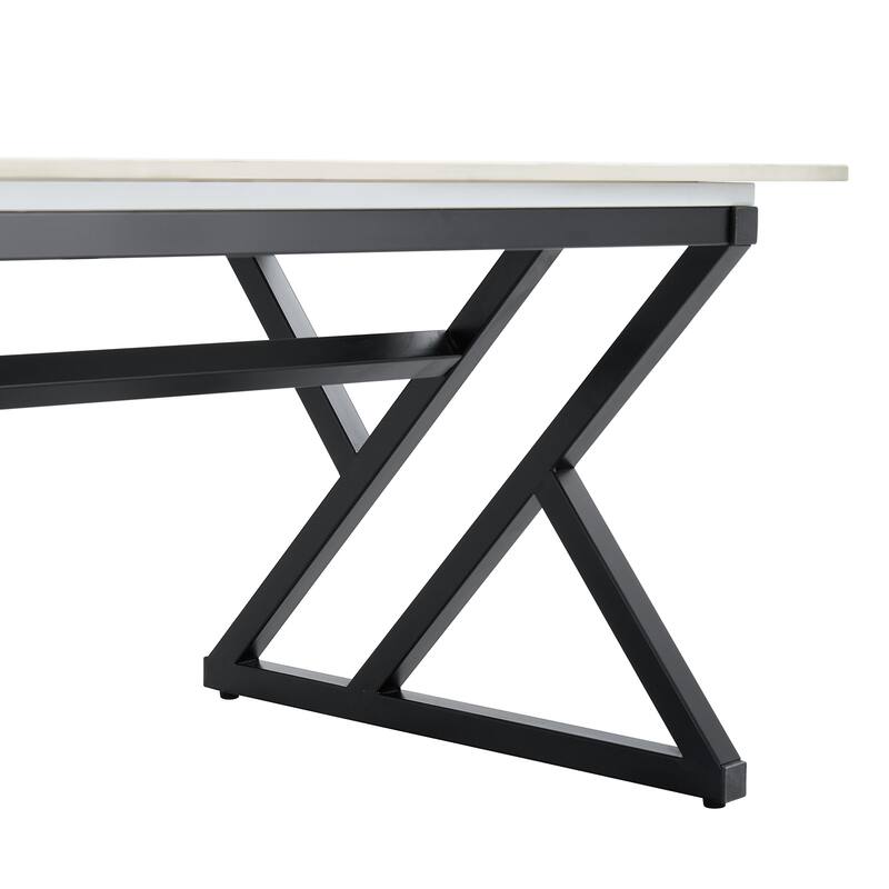 47" Modern Rectangular Coffee Table with Sintered Stone Tabletop and X-shaped Metal Legs
