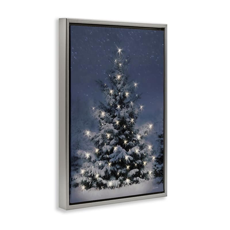 Stupell Snowy Nighttime Christmas Tree Framed Floater Canvas Wall Art Design By Lori Deiter