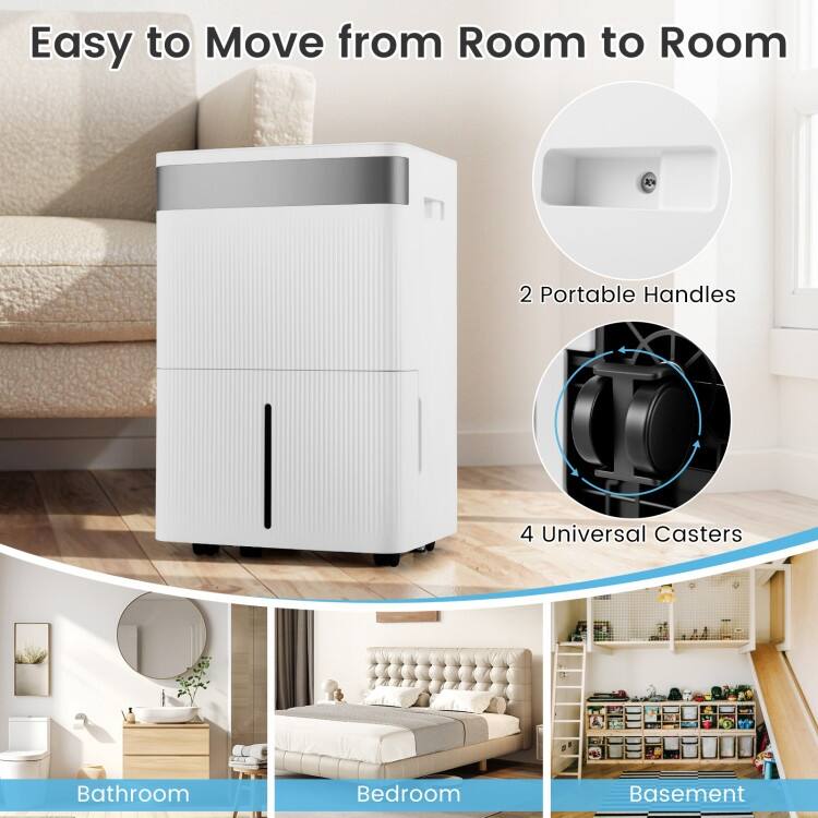 White ABS High-Capacity Dehumidifier 96 Pints with Touch Panel and Auto Drain - 13.5" x 10.5" x 20.5"