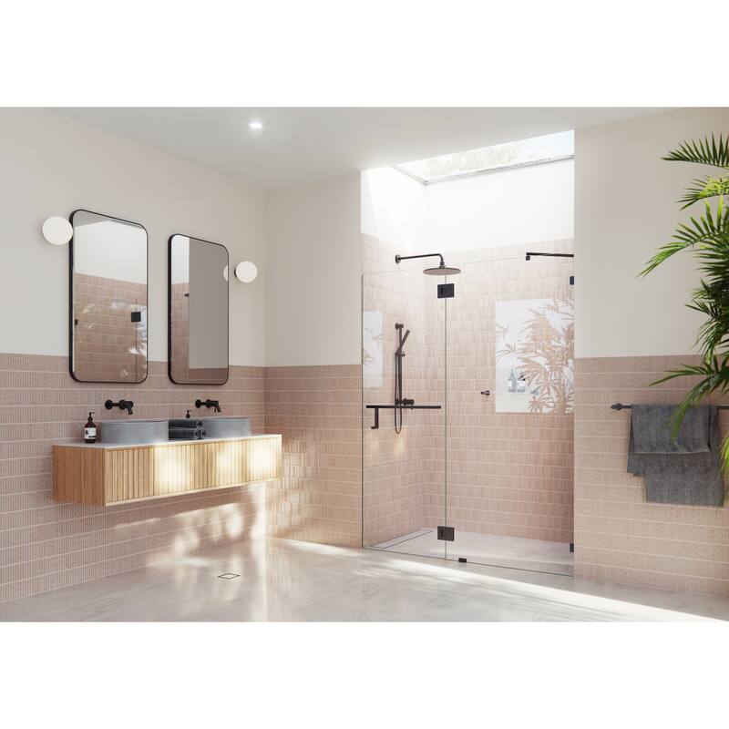 Glass Warehouse 78" x 57.75" Frameless Towel Bar Shower Door - Glass Hinge - Matte Black