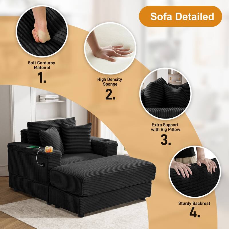 Ouyessir Upholstered Deep Seat Single Sofa with Ottoman for Living Room
