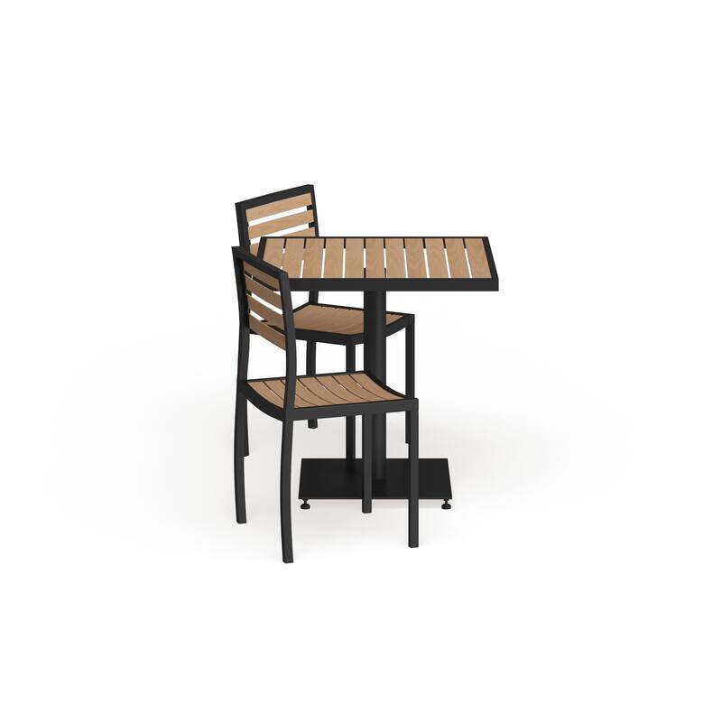 Outdoor Patio Bistro Dining Table Set with 2 Chairs and Faux Teak Poly Slats