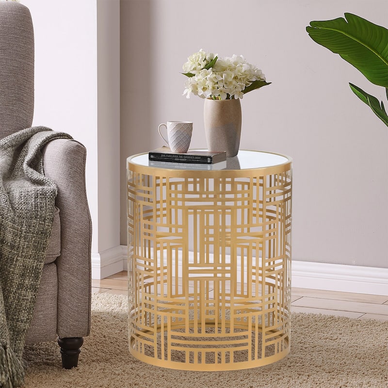 ADECO End Table Gold Accent Side Coffee Nightstand Stool