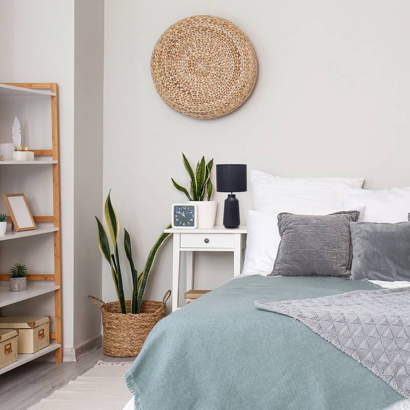 Vertical Grooved Ceramic Table Lamp with Drum Shade - 16" - Black