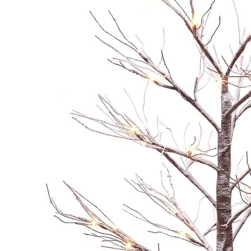 Puleo International 4 ft. Pre-Lit Flocked Brown Artificial Twig Tree