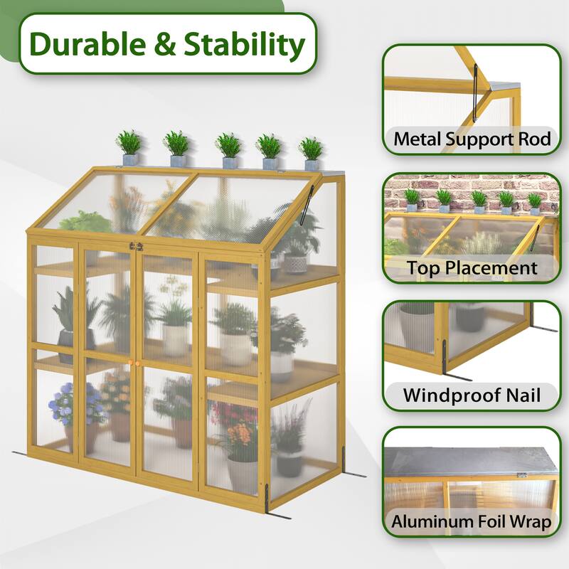 Wooden Greenhouse Polycarbonate Garden Shed for Plants,Wooden Cold Frame Greenhouse